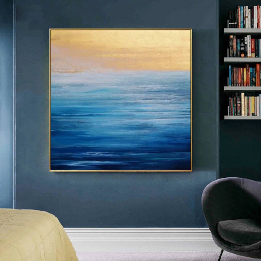 Entryway Original Ocean Sunset Beach Abstract Canvas Wall Art 3YYI4
